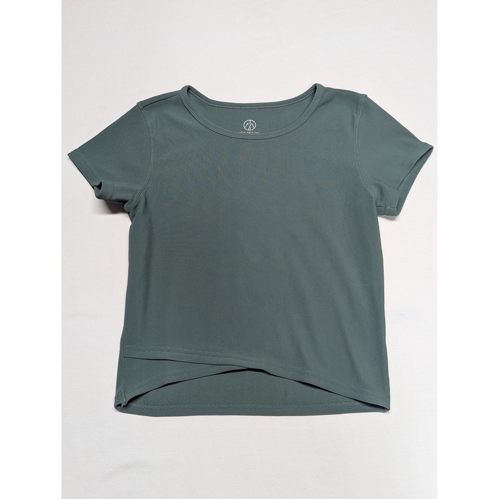Move Theology Womens Ribbed Crossover Tulip Hem Activewear Top Sage Green M